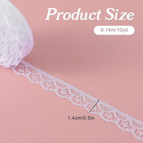 4x10 Yards White Lace Ribbon, 4 Rolls 0.55 Inch Hollow Wide Lace Trim Ribbon, Hollow Sewing Flower Fabric Roll Trim Sewing Crafts for Wedding Decoration, Bouquet, Gift Packaging Wrapping(White) in Saudi Arabia