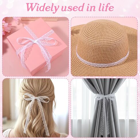 4x10 Yards White Lace Ribbon, 4 Rolls 0.55 Inch Hollow Wide Lace Trim Ribbon, Hollow Sewing Flower Fabric Roll Trim Sewing Crafts for Wedding Decoration, Bouquet, Gift Packaging Wrapping(White) in Saudi Arabia