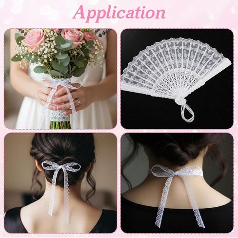 4x10 Yards White Lace Ribbon, 4 Rolls 0.55 Inch Hollow Wide Lace Trim Ribbon, Hollow Sewing Flower Fabric Roll Trim Sewing Crafts for Wedding Decoration, Bouquet, Gift Packaging Wrapping(White) in Saudi Arabia