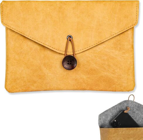 Vintage/Retro Style HDPE Paper Pouch - Dual Pocket Felt Lined Organizer with Button Tie, 9 Inch Waterproof Craft Supply Bag for Desk, Travel & Makeup (Green) in Saudi Arabia