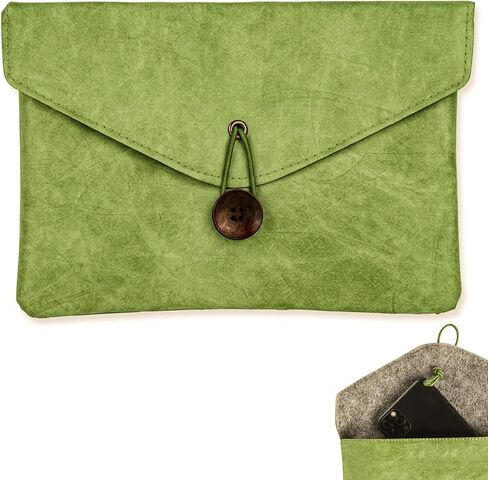 Vintage/Retro Style HDPE Paper Pouch - Dual Pocket Felt Lined Organizer with Button Tie, 9 Inch Waterproof Craft Supply Bag for Desk, Travel & Makeup (Green) in Saudi Arabia
