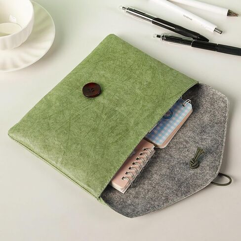 Vintage/Retro Style HDPE Paper Pouch - Dual Pocket Felt Lined Organizer with Button Tie, 9 Inch Waterproof Craft Supply Bag for Desk, Travel & Makeup (Green) in Saudi Arabia