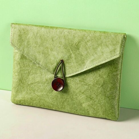 Vintage/Retro Style HDPE Paper Pouch - Dual Pocket Felt Lined Organizer with Button Tie, 9 Inch Waterproof Craft Supply Bag for Desk, Travel & Makeup (Green) in Saudi Arabia