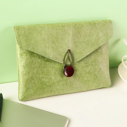Vintage/Retro Style HDPE Paper Pouch - Dual Pocket Felt Lined Organizer with Button Tie, 9 Inch Waterproof Craft Supply Bag for Desk, Travel & Makeup (Green) in Saudi Arabia