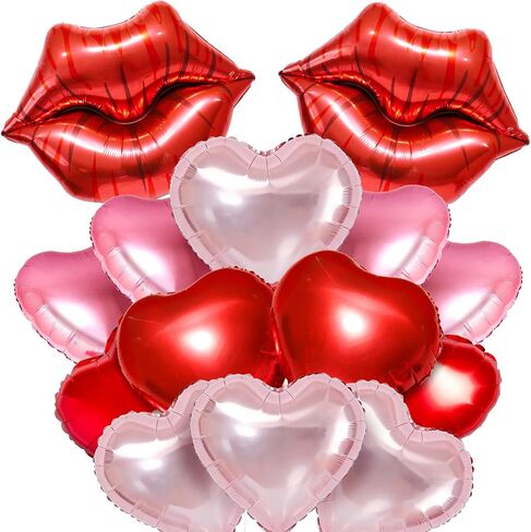 14 Pcs Valentines Day Balloons, Huge Red Pink Heart Lip Aluminum Foil Balloons for Valentine's Day, Birthday, Baby Shower, Wedding, Engagement Party Decoration Supplies in Saudi Arabia