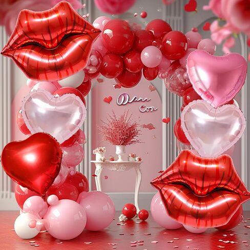 14 Pcs Valentines Day Balloons, Huge Red Pink Heart Lip Aluminum Foil Balloons for Valentine's Day, Birthday, Baby Shower, Wedding, Engagement Party Decoration Supplies in Saudi Arabia