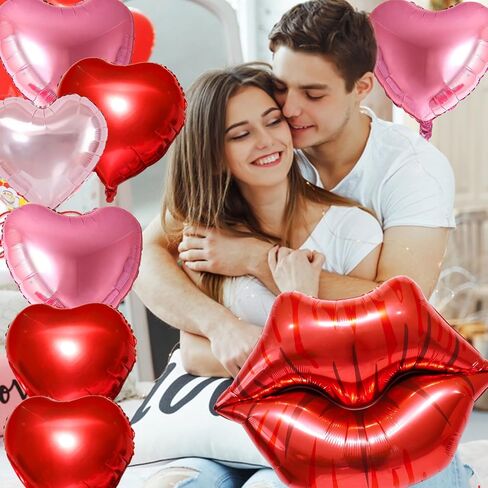 14 Pcs Valentines Day Balloons, Huge Red Pink Heart Lip Aluminum Foil Balloons for Valentine's Day, Birthday, Baby Shower, Wedding, Engagement Party Decoration Supplies in Saudi Arabia