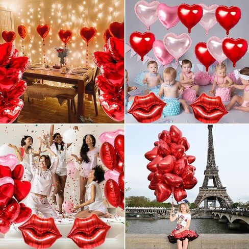 14 Pcs Valentines Day Balloons, Huge Red Pink Heart Lip Aluminum Foil Balloons for Valentine's Day, Birthday, Baby Shower, Wedding, Engagement Party Decoration Supplies in Saudi Arabia