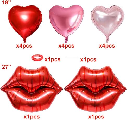 14 Pcs Valentines Day Balloons, Huge Red Pink Heart Lip Aluminum Foil Balloons for Valentine's Day, Birthday, Baby Shower, Wedding, Engagement Party Decoration Supplies in Saudi Arabia