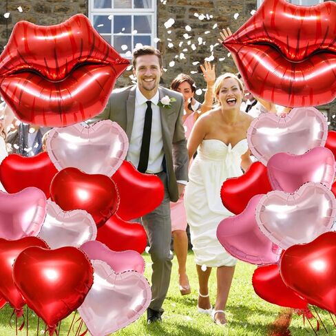 14 Pcs Valentines Day Balloons, Huge Red Pink Heart Lip Aluminum Foil Balloons for Valentine's Day, Birthday, Baby Shower, Wedding, Engagement Party Decoration Supplies in Saudi Arabia