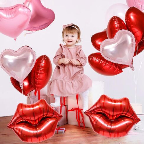 14 Pcs Valentines Day Balloons, Huge Red Pink Heart Lip Aluminum Foil Balloons for Valentine's Day, Birthday, Baby Shower, Wedding, Engagement Party Decoration Supplies in Saudi Arabia