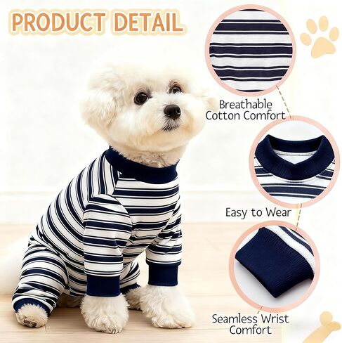 3 Pack Dog Pajamas Dog Onesie for Small Dogs, Lightweight Puppy PJs with Easy Snap Belly, Tail Opening Striped Checkered Sleepwear M in Kuwait