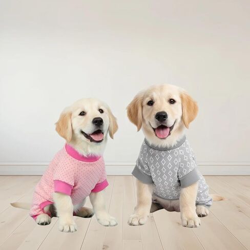 3 Pack Dog Pajamas Dog Onesie for Small Dogs, Lightweight Puppy PJs with Easy Snap Belly, Tail Opening Striped Checkered Sleepwear M in Kuwait