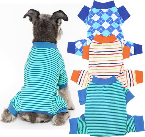 3 Pack Dog Pajamas Dog Onesie for Small Dogs, Lightweight Puppy PJs with Easy Snap Belly, Tail Opening Striped Checkered Sleepwear M in Kuwait