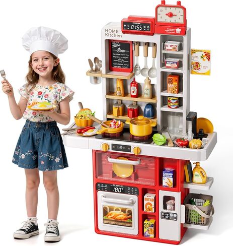 مجموعة مطبخ للأطفال، 88 قطعة مجموعة مطبخ للعب للأطفال الصغار 3-5، موقد الطبخ، ملحقات الألعاب مع الضوء والصوت، ألعاب المطبخ التظاهري، مجموعة ألعاب هدايا عيد الميلاد للفتيات 1 2 3 4 5 سنوات in Kuwait
