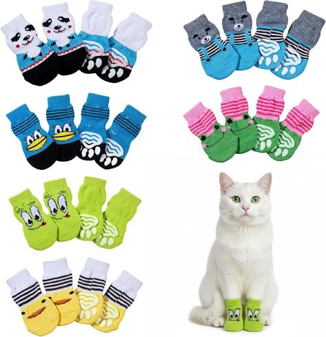 24 Pcs Cat Mittens to Prevent Scratching, Cat Booties with Adjustable Straps, Soft Fabric for Comfort, 6 Fun Designs, Protects Furniture and Floors in Saudi Arabia