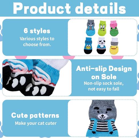 24 Pcs Cat Mittens to Prevent Scratching, Cat Booties with Adjustable Straps, Soft Fabric for Comfort, 6 Fun Designs, Protects Furniture and Floors in Saudi Arabia