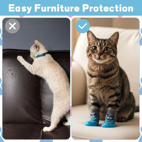 24 Pcs Cat Mittens to Prevent Scratching, Cat Booties with Adjustable Straps, Soft Fabric for Comfort, 6 Fun Designs, Protects Furniture and Floors in Saudi Arabia