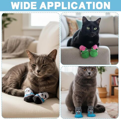 24 Pcs Cat Mittens to Prevent Scratching, Cat Booties with Adjustable Straps, Soft Fabric for Comfort, 6 Fun Designs, Protects Furniture and Floors in Saudi Arabia