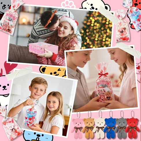 24 قطعة من ألعاب الدببة القطيفة الصغيرة هدية عيد الحب مع بطاقات على شكل دب، دمى حيوانات محشوة مقاس 4.7 بوصة لسلسلة المفاتيح DIY، هدايا حفلات أعياد الميلاد للأطفال في الفصول الدراسية لوازم تبادل الجوائز in Saudi Arabia