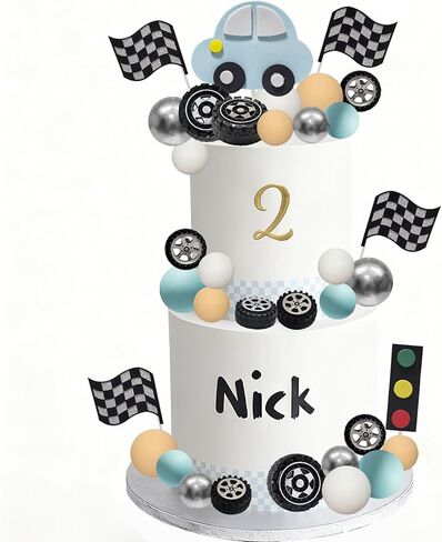 48 قطعة زينة كعكة السيارة سباق كعكة القبعات العالية سباق عجلة الإطارات كعكة الزينة متقلب العلم لسباق موضوع حفلة عيد ميلاد لوازم in Kuwait