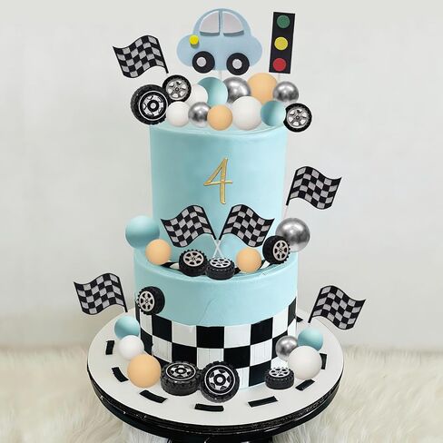 48 قطعة زينة كعكة السيارة سباق كعكة القبعات العالية سباق عجلة الإطارات كعكة الزينة متقلب العلم لسباق موضوع حفلة عيد ميلاد لوازم in Kuwait