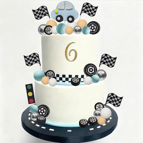 48 قطعة زينة كعكة السيارة سباق كعكة القبعات العالية سباق عجلة الإطارات كعكة الزينة متقلب العلم لسباق موضوع حفلة عيد ميلاد لوازم in Kuwait