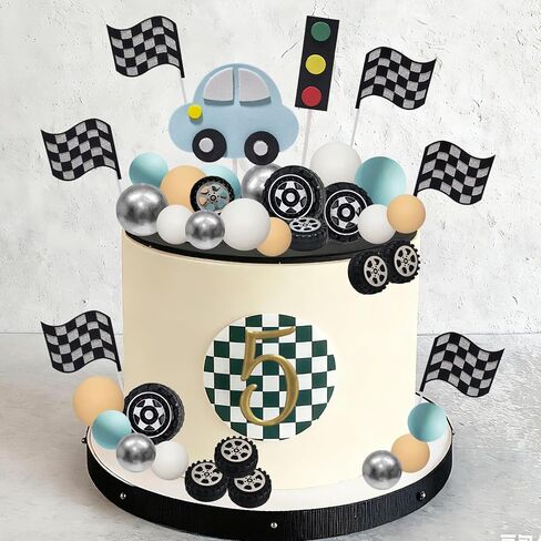 48 قطعة زينة كعكة السيارة سباق كعكة القبعات العالية سباق عجلة الإطارات كعكة الزينة متقلب العلم لسباق موضوع حفلة عيد ميلاد لوازم in Kuwait