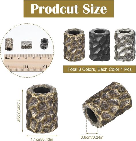 3PCS Paracord Beads,6mm Large Hole Columnar Lanyard Beads, White Black Yellow Paracord Charms Knife Lanyard Bead Suitable for Paracords DIY Crafts（15×11mm） in Saudi Arabia