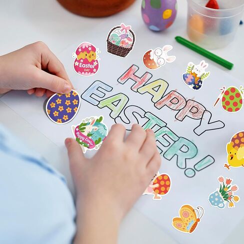 حشوات بيض عيد الفصح - 100 قطعة من ملصقات عيد الفصح للأطفال | ألعاب أرنب البيض والأنشطة اليدوية وحشو السلال للحفلات - هدايا للأطفال للأولاد والبنات in Kuwait