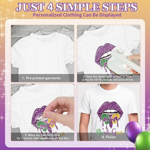 20Pcs Mardi Gras Dtf Transfers Ready to Press Fat Tuesday Iron on Transfers for Tshirts Carnival Mask Crown Heat Transfer Vinyl Stickers for Clothing Pillows Bag DIY Crafts in Saudi Arabia