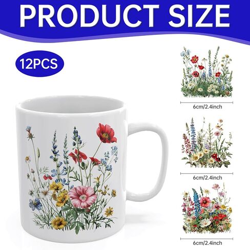 12PCS UV DTF Cup Wrap,Flowers UV DTF Cup Wraps Transfer Stickers,Easy to Operate and Design,Suitable for Party Decoration, Birthday Decoration, Home Decoration in Saudi Arabia