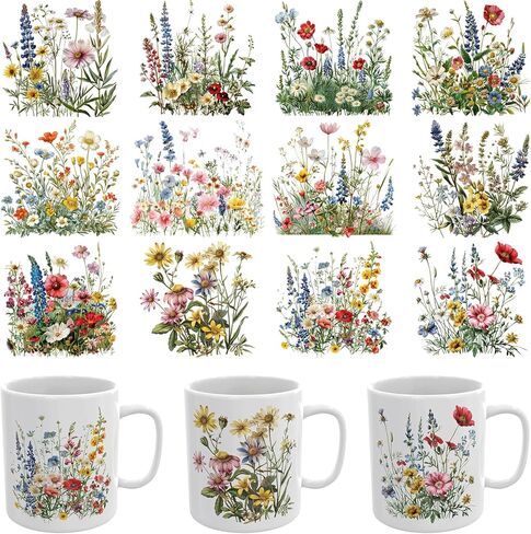 12PCS UV DTF Cup Wrap,Flowers UV DTF Cup Wraps Transfer Stickers,Easy to Operate and Design,Suitable for Party Decoration, Birthday Decoration, Home Decoration in Saudi Arabia
