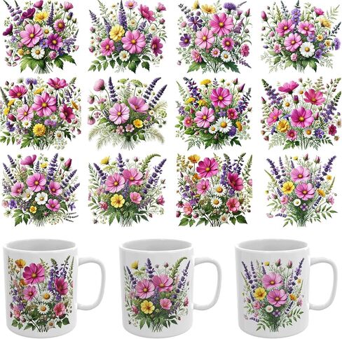 12PCS UV DTF Cup Wrap,Flowers UV DTF Cup Wraps Transfer Stickers,Easy to Operate and Design,Suitable for Party Decoration, Birthday Decoration, Home Decoration in Saudi Arabia