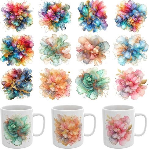12PCS UV DTF Cup Wrap,Flowers UV DTF Cup Wraps Transfer Stickers,Easy to Operate and Design,Suitable for Party Decoration, Birthday Decoration, Home Decoration in Saudi Arabia