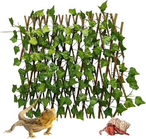 Reptile Hermit Crab Climbing Toys 15.75 in Sweet Potato Leaves Expandable Retractable Plastic Simulation Trellis Hedge Fence Aquarium Tank Decoration with Suction Cups Cage Habitat Accessories in Saudi Arabia