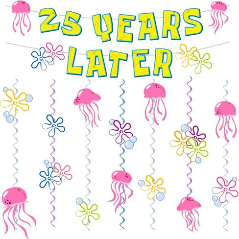 لافتة عيد ميلاد بعد 25 عامًا، لافتة إسفنجية من الكرتون، أسماك جيلي، دوامات معلقة، أكاليل حيوانات بحرية، لافتة معلقة لتزيين حفلات أعياد الميلاد، مستلزمات الحفلات in Kuwait