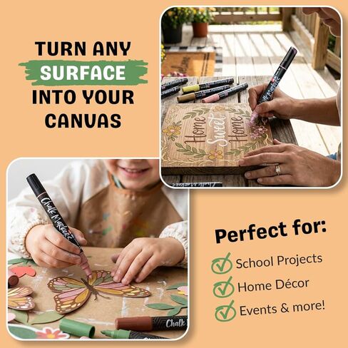 Chalkola Dual Tip Liquid Chalk Markers for Blackboard (8 Earthy Colors, 1mm+5mm Fine, Bold) - Pastel Dry Erase Marker Pens for Chalkboards Signs, Car Windows, Glass - Erasable Chalkboard Markers in Saudi Arabia