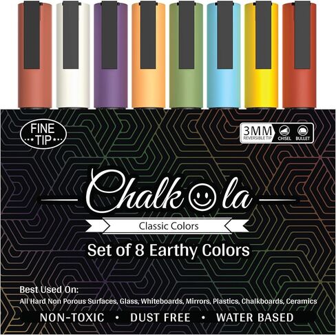 Chalkola Dual Tip Liquid Chalk Markers for Blackboard (8 Earthy Colors, 1mm+5mm Fine, Bold) - Pastel Dry Erase Marker Pens for Chalkboards Signs, Car Windows, Glass - Erasable Chalkboard Markers in Saudi Arabia