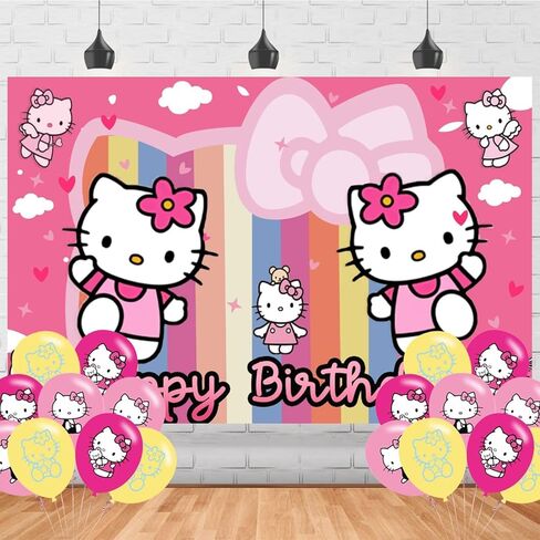 Cute Cat Birthday Party Backdrop Photo Background Cartoon Cat Birthday Party Decorations Banner Cartoon Cat Theme Photography Backdrop in Kuwait
