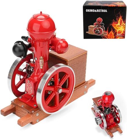 Retrol & OKMO Z01 Metal Engine Model, Hit-and-Miss Throttling Governor Single-Cylinder 4-Stroke Internal Combustion Engine with Ignition System and Wooden Display Stand in Kuwait