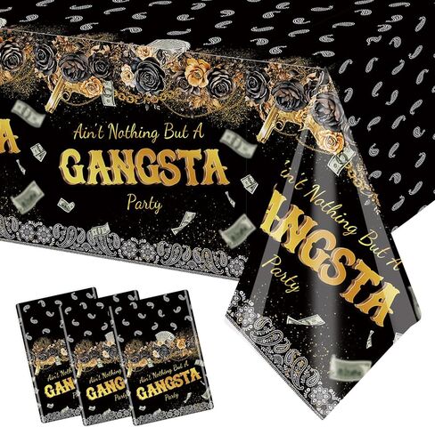 MEHOFOND 3 Pcs Hip Hop Gangsta Party Tablecloths, Cholo Aint Nothing But A Gangsta Theme Table Covers, Black Gold Rap Homies Decor Plastic Tablecloth for 90s Hippie Retro Party Supplies in Saudi Arabia