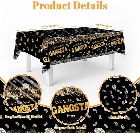 MEHOFOND 3 Pcs Hip Hop Gangsta Party Tablecloths, Cholo Aint Nothing But A Gangsta Theme Table Covers, Black Gold Rap Homies Decor Plastic Tablecloth for 90s Hippie Retro Party Supplies in Saudi Arabia
