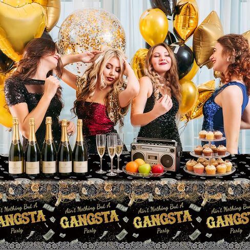 MEHOFOND 3 Pcs Hip Hop Gangsta Party Tablecloths, Cholo Aint Nothing But A Gangsta Theme Table Covers, Black Gold Rap Homies Decor Plastic Tablecloth for 90s Hippie Retro Party Supplies in Saudi Arabia
