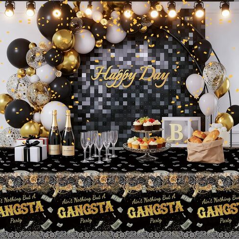 MEHOFOND 3 Pcs Hip Hop Gangsta Party Tablecloths, Cholo Aint Nothing But A Gangsta Theme Table Covers, Black Gold Rap Homies Decor Plastic Tablecloth for 90s Hippie Retro Party Supplies in Saudi Arabia