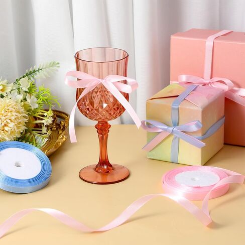 شريط TIESOME 2 رول باللونين الأزرق والوردي، شريط من الساتان مزدوج الوجه بعرض 3/8 بوصة بطول 24 ياردة، أشرطة قماشية باللون الوردي الفاتح والأزرق الفاتح للحرف اليدوية وحفلات الزفاف وباقات الزهور وعيد الميلاد وعيد الشكر in Saudi Arabia