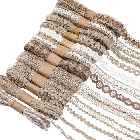 CCINEE 12 Rolls Jute Ribbons 20 Yards Lace Craft Ribbon Vintage Burlap Ribbons for Crafts Wrapping Gifts Wedding Party Decoration in Saudi Arabia