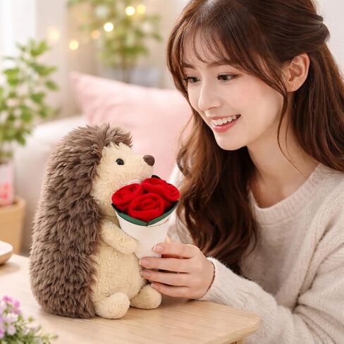 Hedgehog Plush Toy, Rose Bouquet Plush Hedgehog, Cute Stuffed Animal Doll, Valentine's Day, Birthday in Saudi Arabia