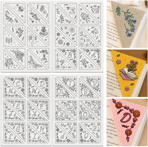 48 قطعة من A-Z مثبت نمط التطريز على شكل زهرة أبجدية، مقاس 8.3 بوصة × 11.7 بوصة، ملصق تطريز قابل للذوبان في الماء على شكل زهرة كرمة وغرزة، 4 أوراق خياطة يدوية للخياطة اليدوية بنفسك in Saudi Arabia