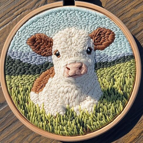 Punch Needle kit for Beginners, Punch Stitching kit for Adults, Needle Punch Kits for Adults – Cow Meditating in The Meadow Punch Needle Embroidery Set in Saudi Arabia